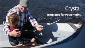  Presentation with old fishing boat - PPT theme having his son in the boat background and a ocean colored foreground