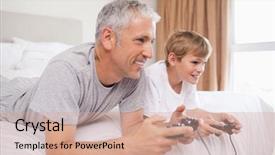  Presentation with video game - PPT theme enhanced with his son playing video game background and a coral colored foreground