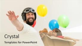  Presentation with father son and looking - Colorful PPT theme enhanced with his son playing with ballon backdrop and a lemonade colored foreground