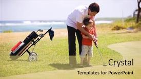  Presentation with teaching - Cool new presentation theme with his son to play golf backdrop and a yellow colored foreground