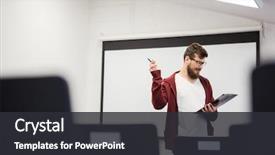  Presentation with speaker - Presentation consisting of his speech in empty classroom background and a dark gray colored foreground