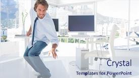  Presentation with meet the work team - Slide deck having his tablet pc while team background and a lemonade colored foreground