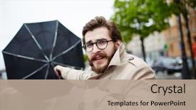  Presentation with eyeglasses - PPT layouts with his umbrella in stormy weather background and a coral colored foreground
