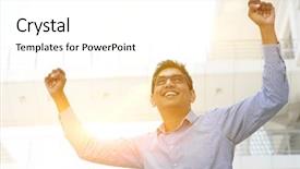  Presentation with modern building - Cool new slide deck with his victory modern office building backdrop and a white colored foreground