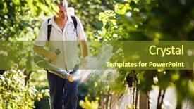  Presentation with chemicals - Slide set consisting of his vineyard spraying chemicals background and a tawny brown colored foreground