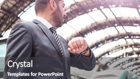  Presentation with man on train - Presentation having his watch in a train background and a dark gray colored foreground