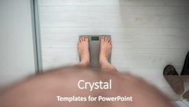  Presentation with weight - PPT theme consisting of fat man measuring his weight background and a coral colored foreground