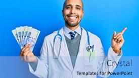  Presentation with medical smiling doctor - Presentation design featuring hispanic-adult-doctor-man-wearing background and a light blue colored foreground