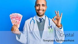  Presentation with medical sign - PPT layouts featuring hispanic-adult-doctor-man-wearing background and a light blue colored foreground