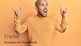  Presentation with rock - Presentation design consisting of hispanic-adult-man-doing-rock background and a yellow colored foreground