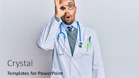  Presentation with eye doctor - PPT theme with hispanic-adult-man-wearing-doctor background and a lemonade colored foreground