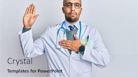  Presentation with hand palm - Slide deck consisting of hispanic-adult-man-wearing-doctor background and a light blue colored foreground