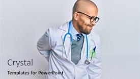  Presentation with back pain - Presentation design having hispanic-adult-man-wearing-doctor background and a light blue colored foreground