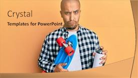  Presentation with spray - Presentation design with hispanic-adult-skater-man-holding background and a yellow colored foreground