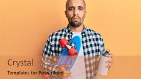  Presentation with graffiti - Slide deck with hispanic-adult-skater-man-holding background and a coral colored foreground