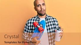  Presentation with graffiti - Colorful presentation theme enhanced with hispanic-adult-skater-man-holding backdrop and a coral colored foreground