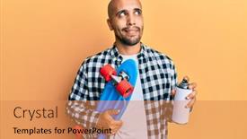 Presentation with graffiti - Presentation design enhanced with hispanic-adult-skater-man-holding background and a coral colored foreground