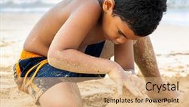  Presentation with castle - Theme enhanced with hispanic boy building a sand background and a coral colored foreground