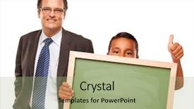  Presentation with chalk board - Beautiful PPT theme featuring hispanic boy holding chalk board with male teacher behind isolated on a white background backdrop and a mint green colored foreground