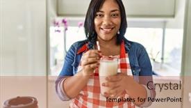  Presentation with smoothie - PPT layouts featuring hispanic-brunette-woman-drinking-fresh background and a coral colored foreground