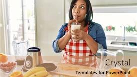  Presentation with smoothie - Slide set featuring hispanic-brunette-woman-drinking-fresh background and a coral colored foreground