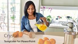  Presentation with drinking glass - Theme featuring hispanic-brunette-woman-drinking background and a coral colored foreground