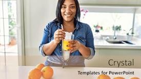  Presentation with drinking glass - Presentation theme consisting of hispanic-brunette-woman-drinking background and a coral colored foreground
