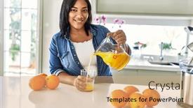 Presentation with drinking glass - Presentation theme having hispanic-brunette-woman-drinking background and a coral colored foreground