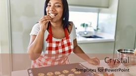  Presentation with hispanic - Presentation having hispanic-brunette-woman-holding-tray background and a coral colored foreground