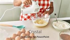  Presentation with cake - Presentation theme consisting of hispanic-brunette-woman-preparing-cake background and a soft green colored foreground