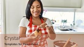  Presentation with muffins - PPT layouts having hispanic-brunette-woman-preparing-chocolate background and a coral colored foreground