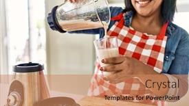  Presentation with fruit - PPT layouts consisting of hispanic-brunette-woman-preparing-fruit background and a coral colored foreground