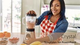  Presentation with smoothie - PPT theme enhanced with hispanic-brunette-woman-preparing-fruit background and a  colored foreground