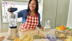  Presentation with smoothie - Presentation theme enhanced with hispanic-brunette-woman-preparing-fruit background and a yellow colored foreground