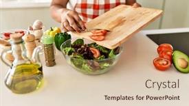  Presentation with green - Presentation having hispanic-brunette-woman-preparing-green background and a lemonade colored foreground