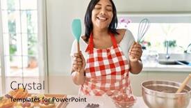  Presentation with pastries - Presentation featuring hispanic-brunette-woman-preparing-pastries background and a coral colored foreground