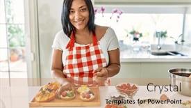  Presentation with pastries - Theme enhanced with hispanic-brunette-woman-preparing-pastries background and a coral colored foreground