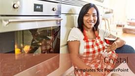  Presentation with drinking glass - Presentation design enhanced with hispanic-brunette-woman-waiting background and a coral colored foreground