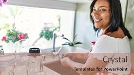  Presentation with kitchen - Theme consisting of hispanic-brunette-woman-washing-dishes background and a coral colored foreground