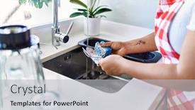  Presentation with hispanic - PPT layouts enhanced with hispanic-brunette-woman-washing-dishes background and a light gray colored foreground