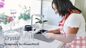  Presentation with hispanic - Slides having hispanic-brunette-woman-washing-dishes background and a lemonade colored foreground