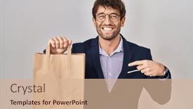  Presentation with self - PPT layouts with hispanic-business-man-holding-delivery background and a coral colored foreground