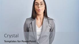  Presentation with lips - PPT theme enhanced with hispanic-business-woman-wearing-glasses background and a light gray colored foreground