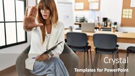  Presentation with office - Theme featuring hispanic-business-woman-working background and a tawny brown colored foreground