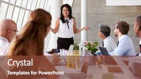  Presentation with meeting table - Amazing PPT theme having hispanic businesswoman leading meeting backdrop and a tawny brown colored foreground