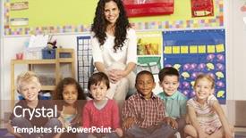  Presentation with elementary - Beautiful slide deck featuring hispanic child - group of elementary age schoolchildren backdrop and a violet colored foreground