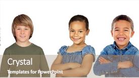  Presentation with children at camp - PPT theme having hispanic child - many children looking at camera background and a  colored foreground