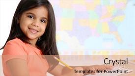  Presentation with school desk - Theme having hispanic child - young girl working at desk background and a  colored foreground