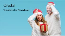  Presentation with face head in anatomy - Beautiful slide deck featuring hispanic couple wearing christmas hat backdrop and a light blue colored foreground