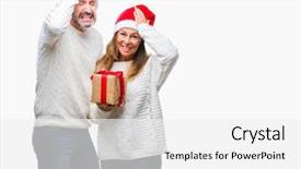  Presentation with face head in anatomy - Theme consisting of hispanic couple wearing christmas hat background and a white colored foreground